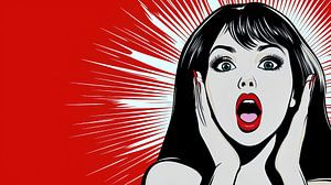 Erstaunte Frau im Retro-Pop-Art-Stil