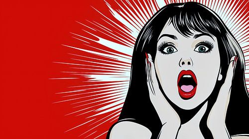 Verbaasde vrouw in retro pop-artstijl