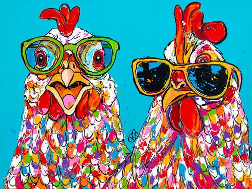 Cheerful chickens with sunglasses by Happy Paintings / Renata Rolefes