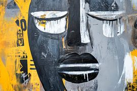 Gezicht in zwart-wit met gele tinten van Poster Art Shop