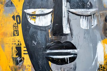 Visage en noir et blanc avec des nuances de jaune sur Poster Art Shop