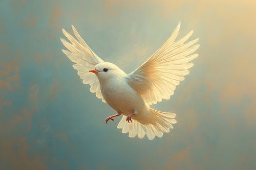 Licht en Gratie Witte Vogel in Stralende Vlucht