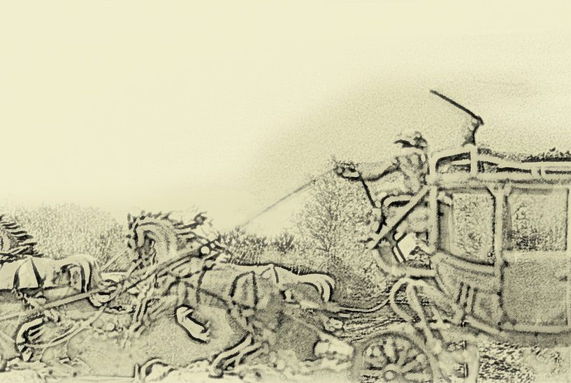 Post coach with horses and cowboy in the wild west by Cor Heijnen