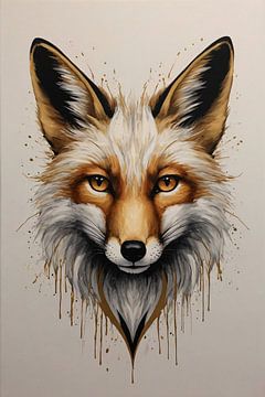 Modern Fox Portrait with Dynamic Splashes van De Muurdecoratie