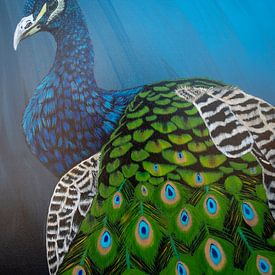 Blue peacock arcylic painting copy by A.Westveer