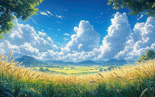 Goldene Felder unter einem strahlenden Himmel