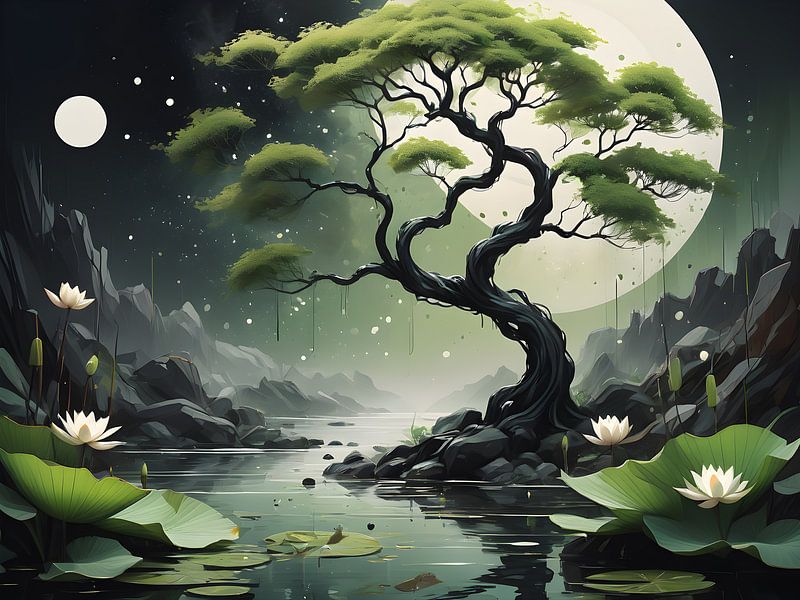 Magical tree in moonlight by Bart Veeken
