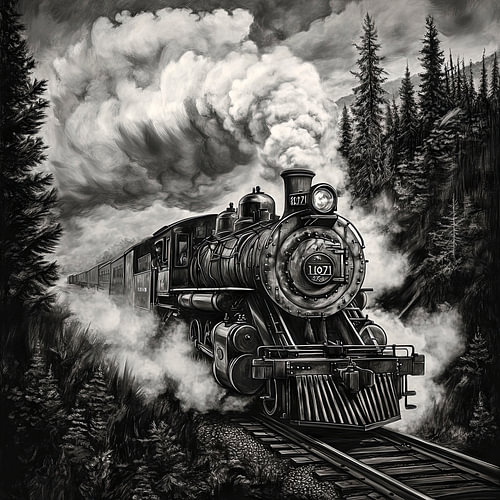 Stomende locomotief in de wildernis