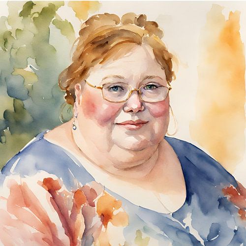 Gezellige dame met rood haar en bril