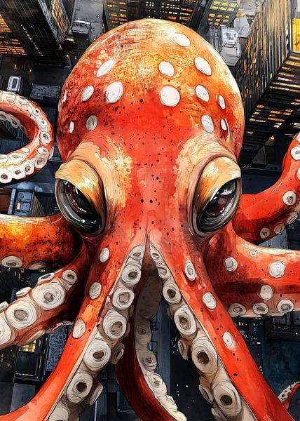Rote Zeichnung Krake #octopus von JBJart Justyna Jaszke