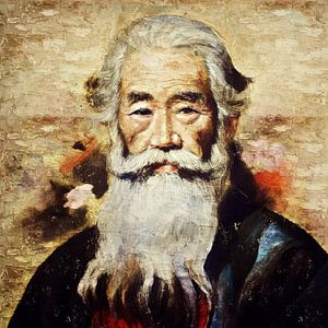 Portrait d'un vieil homme japonais avec barbe (empâtement, art)
