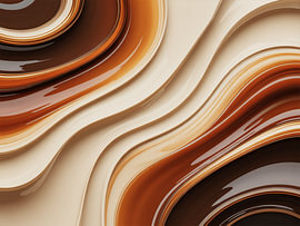 Luxuriöse, abstrakte, fließende Bänder in den Farben Karamell, Creme, Kupfer und Dunkelbraun von Alfonz