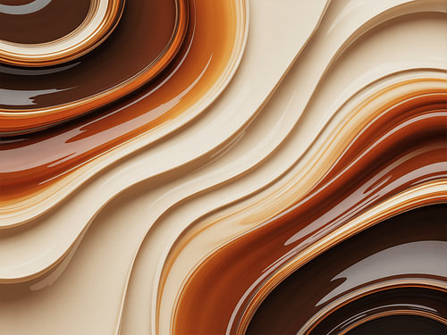 Luxe, abstracte, golvende linten in de kleuren karamel, crème, koper en donkerbruin