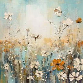 Bloemenveld aqua bruin wit