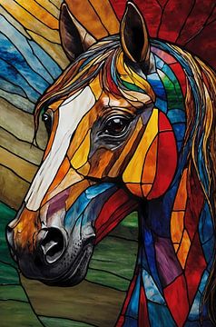 Abstrakter Pferdekopf in Glasmalerei von De Muurdecoratie