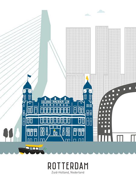 Skyline illustration city of Rotterdam by Mevrouw Emmer