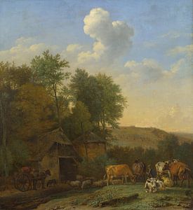 Un paysage avec des vaches, des moutons et des chevaux près d'une grange, Paulus Potter