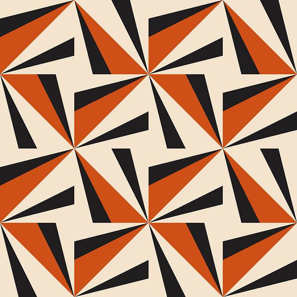 Retro-Geometrie mit Dreiecken im Bauhaus-Stil in terra, schwarz, weiß von Dina Dankers