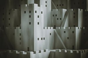 Abstract fantasy city with digital film grain