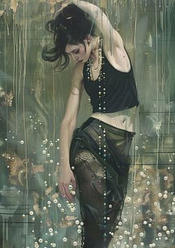 Vrouwenfiguur | Whispering Pearls and Gold van Abstract Schilderij