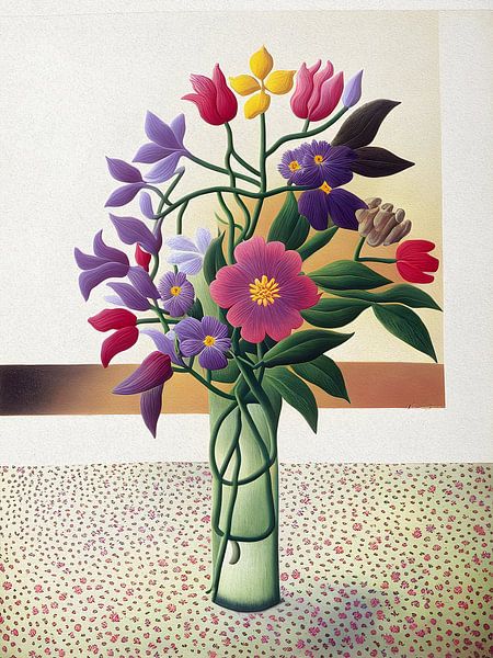 Surreal flowers in glass vase by Artclaud