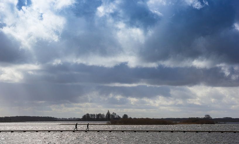 Donkere wolken boven het meer in natuurgebied Roegwold in Groningen van Marc Venema