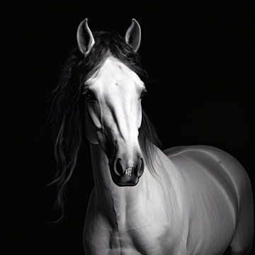 Zwart-wit paardenportret kunstfotografie
