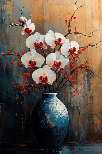 Peinture moderne de fleurs | Midnight Orchid Symphony