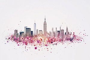 Minimalistisches Kunstwerk: New Yorker Skyline mit Pastellfarbenexplosion