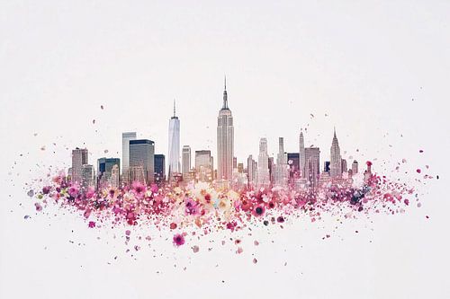 Minimalistisches Kunstwerk: New Yorker Skyline mit Pastellfarbenexplosion