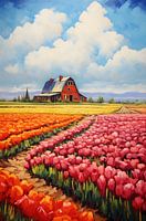 Farmhouse with tulip field