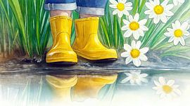 Gummistiefel am Teich im Frühling von Frank Heinz