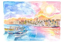 Romantische havenzonsondergang in de kust-Provence in Zuid-Frankrijk van Markus Bleichner
