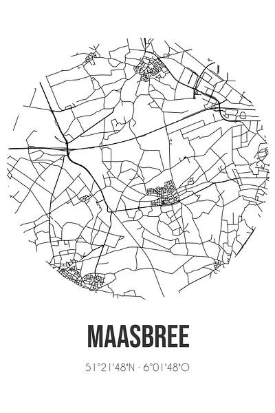 Maasbree (Limburg) | Map | Black and white by Prints of Place