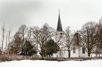 Heiloo's famous white church, stunning in the snowy landscape