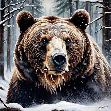 Wilde dieren - Portret van een beer (2) van Johanna's Art