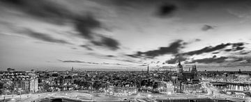 Panorama: Scenic view over Amsterdam (black and white) by John Verbruggen