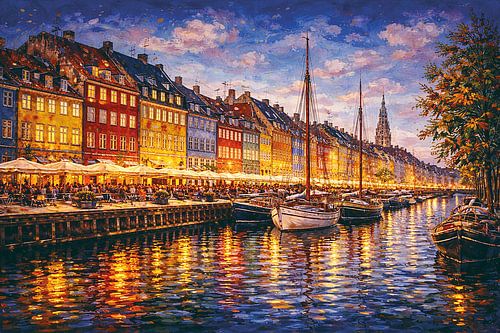 Kopenhagen in Denemarken, een impressionistisch schilderij.
