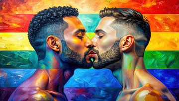 Two men, one moment, one manifesto: an intimate kiss in front of the Pride flag as an ode to courage, love and visibility