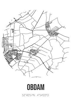 Obdam (Noord-Holland) | Landkaart | Zwart-wit van MijnStadsPoster