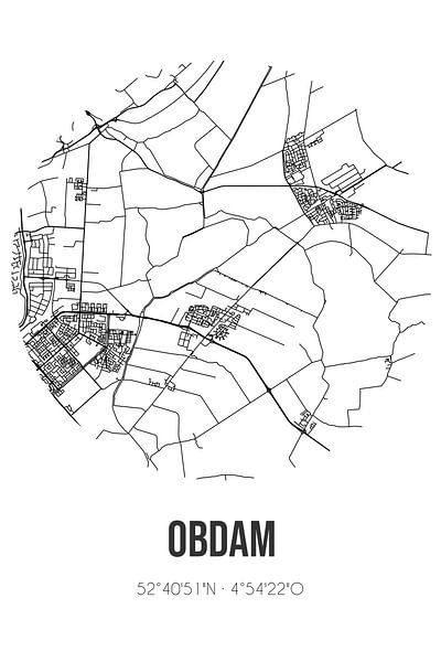 Obdam (Noord-Holland) | Map | Black and White by Prints of Place