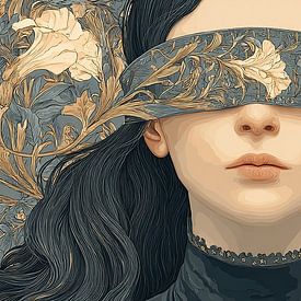 Femme Fleurs | Portrait abstrait de femme avec des fleurs sur Caprices d'Art