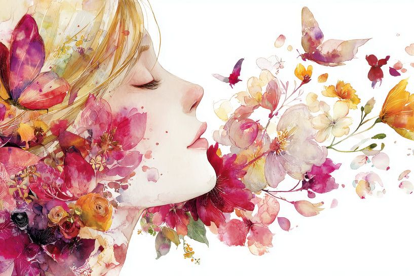 femme avec des fleurs par Egon Zitter