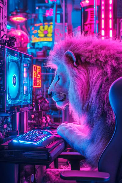 The digital lion on the PC by Poster Art Shop