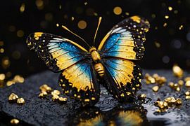 Papillon bleu doré sur pierre noire sur Art & Soul Creations