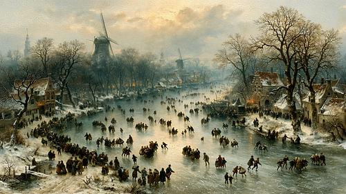 Les joies de l'hiver sur la glace dans une ambiance typiquement hollandaise d'antan sur Preet Lambon