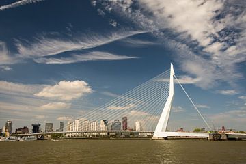 Erasmus bridge with a beautiful blue sky with white clouds above it - Netherlands by Jolanda Aalbers