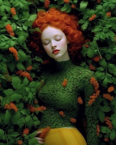 Modern portret in oranje, groen en geel