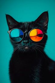 Stylische schwarze Katze mit Sonnenbrille von Poster Art Shop