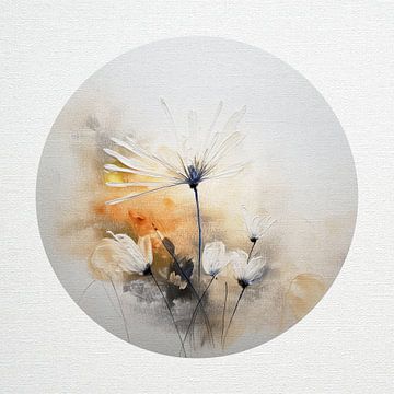 Mixed Media Art - Sereen bloem schilderij - rond van Studio Pieternel
